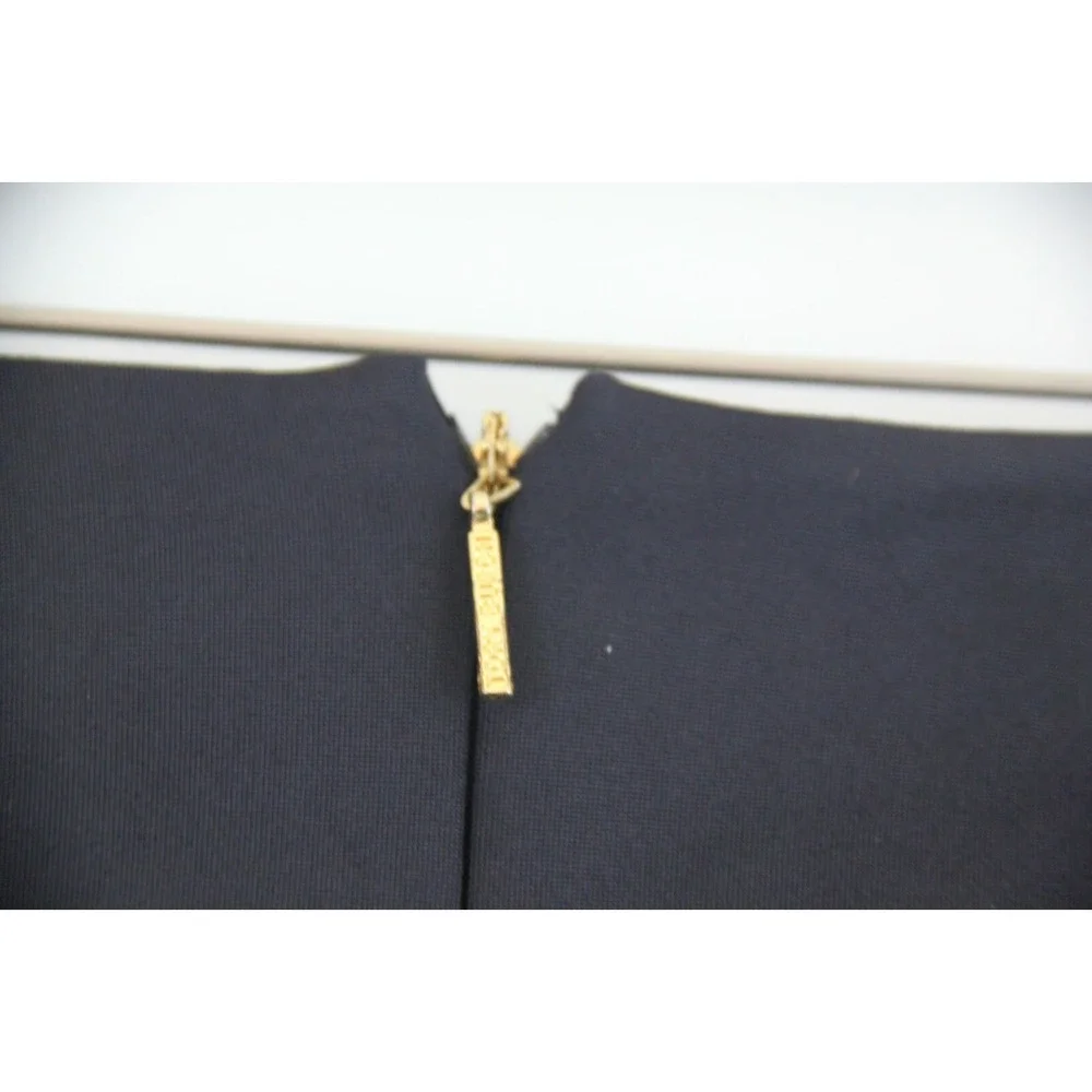 Tory Burch Navy Blue Short Skirt Sz S Gold Zipper Fold Over Front Waist #924